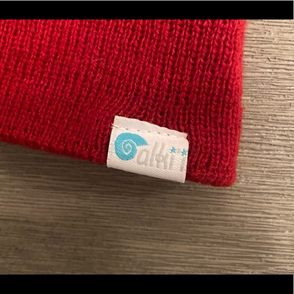 Two knit beanies, Red/black, green stripe - Picture 3 of 4